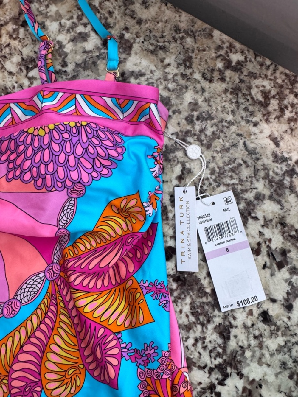 NWT Trina Turk Pink Turquoise & Orange Floral bathing suit top size 6 - Picture 2 of 5